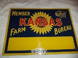10 Vintage Nos Kansas Farm Bureau Member Embossed Sign Seed Feed Tin Sunflower