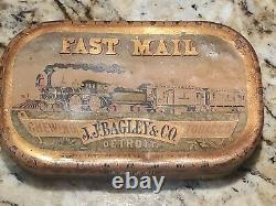 1800s DETROIT MI Tobacco Advertising Tin antique old Railroad RR VTG train sign