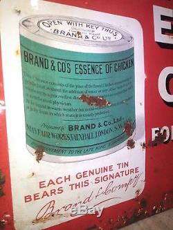 1910s BRAND'S CHICKEN EXTRACT TIN CANNED MEAT FOOD VINTAGE PORCELAIN ENAMEL SIGN