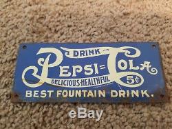 1920s Drink Pepsi Cola Fountain Drink Tin Sign General Store Soda Pop Vintage