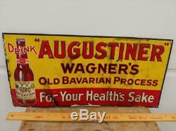 1920s VINTAGE WAGNER's AUGUSTINER EMBOSSED TIN LITHO SIGN-COLUMBUS OHIO-12x24