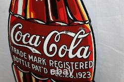 1930s Vintage Coca-Cola 1923 Style Bottle tin Embossed Advertising Sign