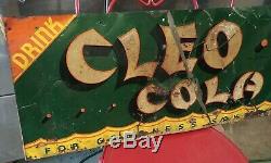 1930s Vintage Metal RARE Cleo Cola Sign Original Embossed Soda Tin Tacker Coke