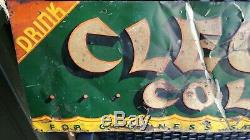 1930s Vintage Metal RARE Cleo Cola Sign Original Embossed Soda Tin Tacker Coke