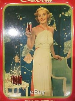 1935 Coca-Cola advertising serving tray tin litho sign Madge Evans vintage old
