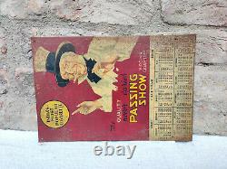 1936s Vintage Rare Passing Show Cigarette Advertisement Tin Sign Board Calendar