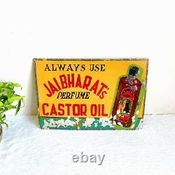 1940 Vintage Jai Bharat Perfume Castor Oil Advertising Tin Sign Board Decorative