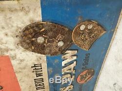 1940's Embossed Tin Sign Cats Paw Shoe Repair Vintage Advertising ww2 Boots Heel
