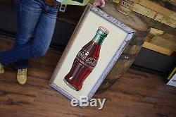 1940's Vintage COCA COLA Tin advertising sign coke soda pop Original Wood frame