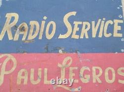 1940s TRADE SIGN Early RADIO SERVICE Tin Advertising antique old vtg tube