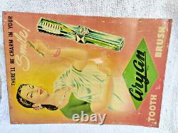 1940s Vintage Aryan Tooth Brush Advertising Tin Sign Litho India Lady In Saree