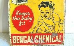 1940s Vintage Bengal Chemical Gripe Mixture Advertising Litho Tin Sign Board