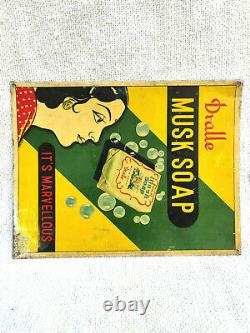 1940s Vintage Dralle Musk Soap Advertising Tin Sign Board Rare Collectible Sign