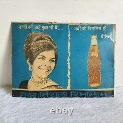1940s Vintage India Lady Graphics RimZim Soft Drink Advertising Tin Sign Rare