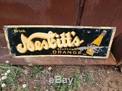 1940s Vintage Nesbitt's Orange Soda Old Embossed Tin Sign advertising pop