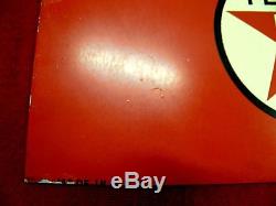 1947 Vintage Texaco Motor Oil 2 Side Tin Insulated Against heat cold Sign Nice