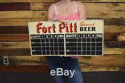 1949 2 sided Fort Pitt Beer Baseball Football Scoreboard Tin Sign Vintage Orig
