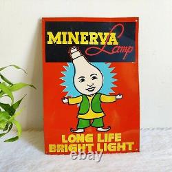 1950 Vintage Minerva Lamp Advertising Tin Sign Board Decorative Collectible Rare