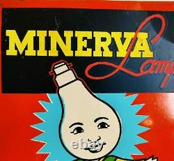 1950 Vintage Minerva Lamp Advertising Tin Sign Board Decorative Collectible Rare