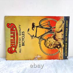 1950 Vintage Phillips Bicycles Advertising Litho Tin Sign Rare Collectible TS433