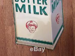 1950's Arden Buttermilk Sign Embossed Vintage Advertising Diecut Tin WithBoy