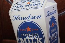 1950's Original Knudsen Milk Die Cut Tin Advertising Vintage Sign NOS