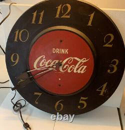 1950's Vintage Coca-Cola Art Deco Tin Advertising Clock Sign Coke 18 Round