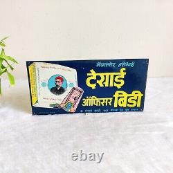 1950s Vintage Desai Officer Bidi Cigarette Advertising Tin Sign Board Old S22