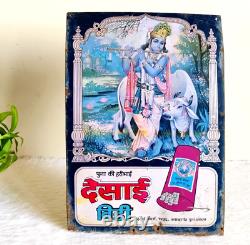 1950s Vintage Lord Krishna Graphics Desai Bidi Advertising Tin Sign Board TS76