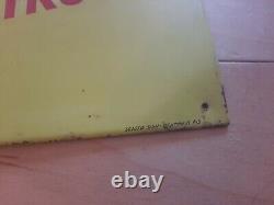 1963 vintage yellow metal Zip Feeds sign 19-1/2x14 Raised lettering Tin Antique