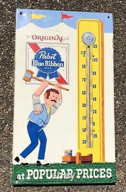 1970s Vintage PABST BLUE RIBBON BEER Gym TIN THERMOMETER PBR Press Sign Co