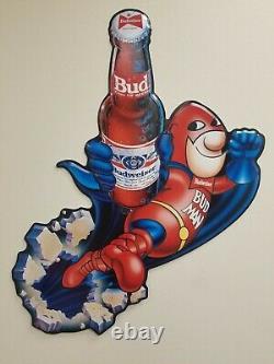 1990 Vintage Budweiser Beer Bud Man Metal / Tin Tacker Sign Mca 042-211 Budman