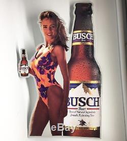 1992 Vintage BUSCH BEER Tin Beer Sign Large Man Cave Bikini RARE