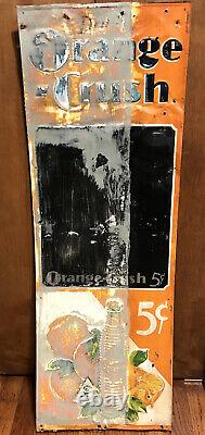 #1 Genuine Vintage Embossed Tin 1932 Orange Crush Chalkboard Sign With Crushy