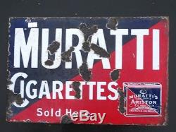 2271 Old Enamel Sign Vintage Shop Advert Muratti's Cigarette Tin Manchester