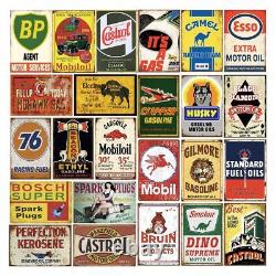 24 Pieces Gas and Oil Tin Signs, Vintage Metal Sign for Home Man Cave Garage