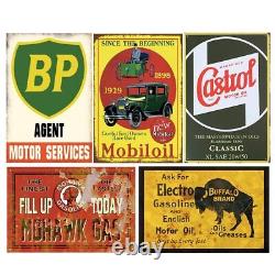 24 Pieces Gas and Oil Tin Signs, Vintage Metal Sign for Home Man Cave Garage