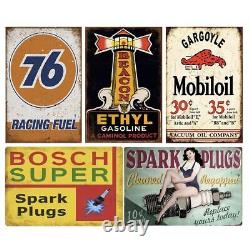 24 Pieces Gas and Oil Tin Signs, Vintage Metal Sign for Home Man Cave Garage