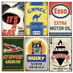 24 Pieces Gas and Oil Tin Signs, Vintage Metal Sign for Home Man Cave Garage