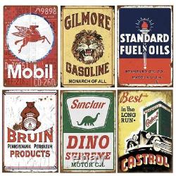 24 Pieces Gas and Oil Tin Signs, Vintage Metal Sign for Home Man Cave Garage