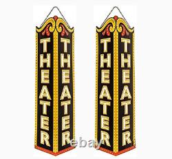 2PCS Lot Theater Movie Room Vintage Style Triangle Embossed Metal Tin Wall Signs