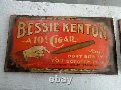 2 Vintage Bessie Kenton 10¢ Cigar Sign H. D Hackman Womelsdorf Pa Tin Tobacco