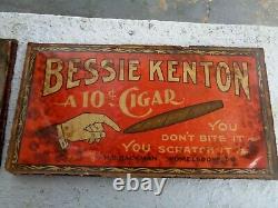 2 Vintage Bessie Kenton 10¢ Cigar Sign H. D Hackman Womelsdorf Pa Tin Tobacco