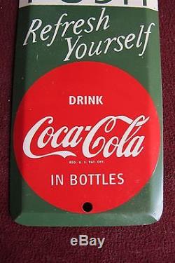 (2) Vtg matching Coca-Cola Coke Door Push & Pull Tin sign Soda USA made nice