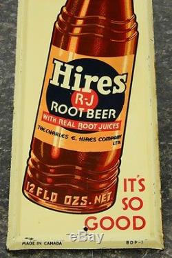 30s vintage Hires Root Beer advertising tin litho soda pop sign door push NICE