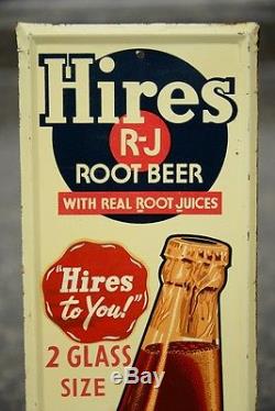 30s vintage Hires Root Beer advertising tin litho soda pop sign door push NICE