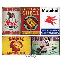 35 Pieces Reproduced Vintage Tin Signs, Gas Oil Retro Advert Antique Metal Si