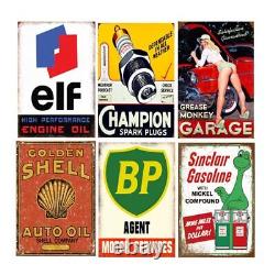 35 Pieces Reproduced Vintage Tin Signs, Gas Oil Retro Advert Antique Metal Si