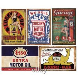 35 Pieces Reproduced Vintage Tin Signs, Gas Oil Retro Advert Antique Metal Si