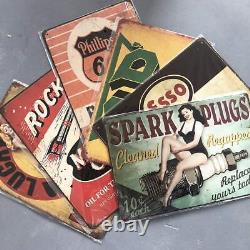 35 Pieces Reproduced Vintage Tin Signs, Gas Oil Retro Advert Antique Metal Si